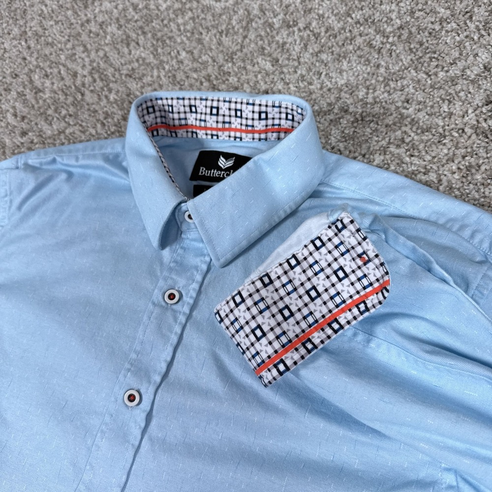 Buttercloth Shirt Mens L Tall Light Blue Textured Button Down Long Sleeve Casual